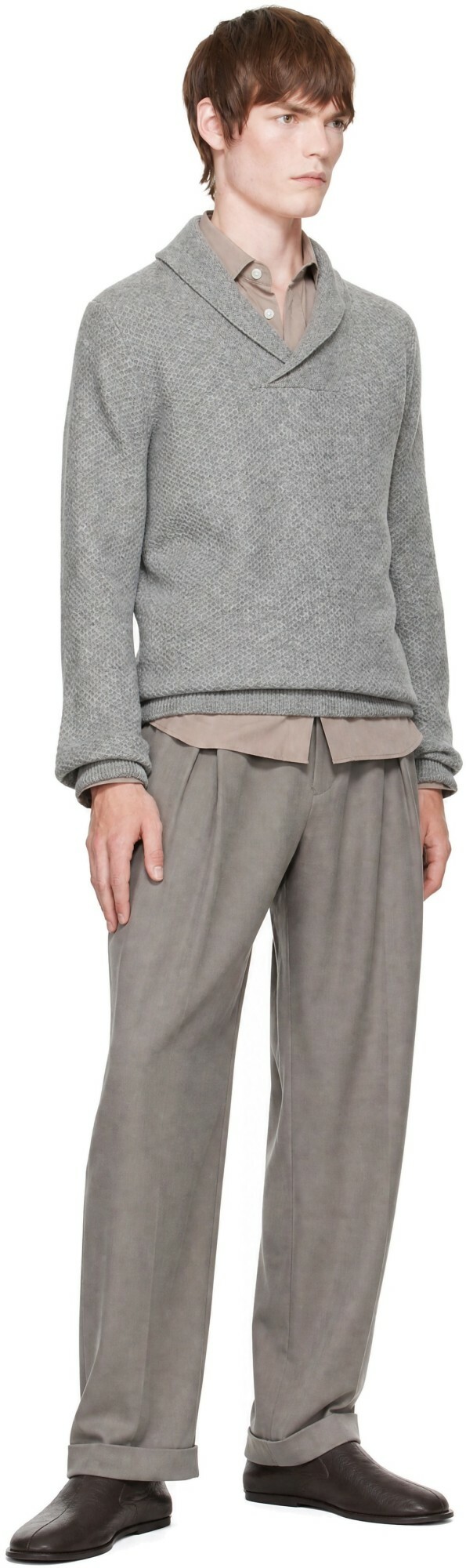SOSHIOTSUKI Gray Double Inverted Tuck Trousers