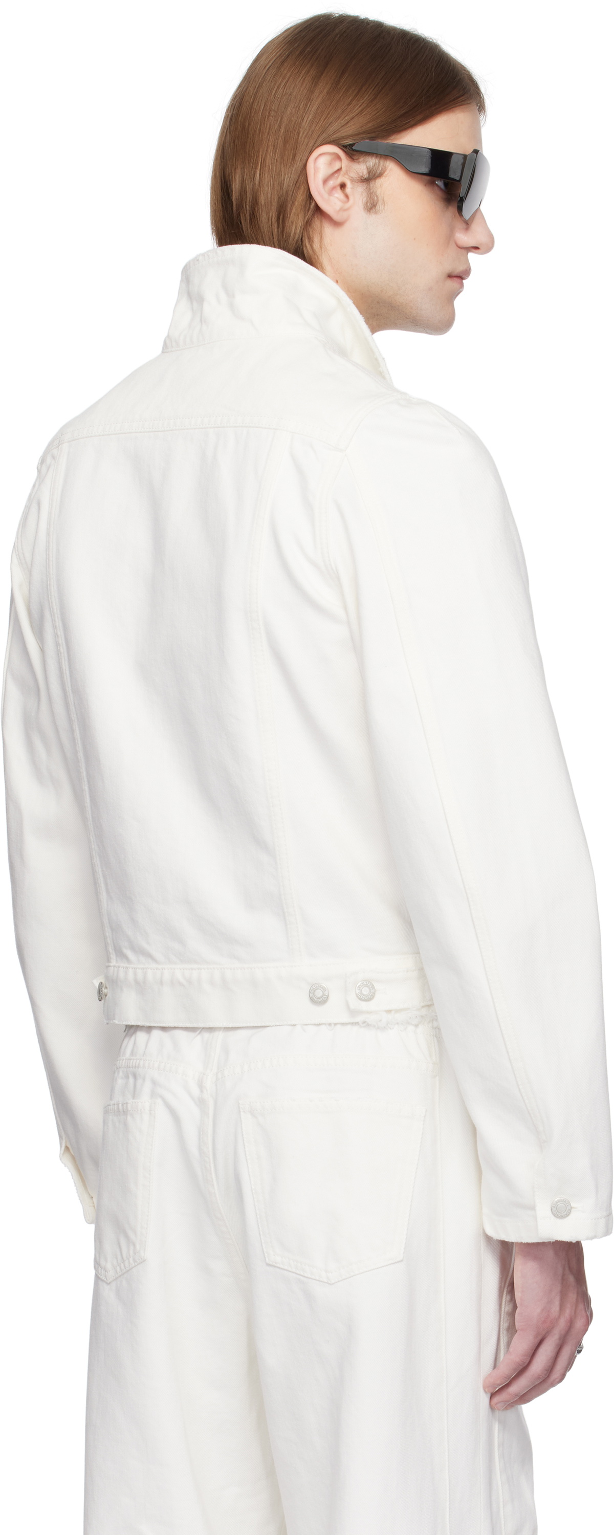 ALAINPAUL White Molded Shoulder Denim Jacket