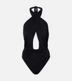 Balmain Cutout draped swimsuit