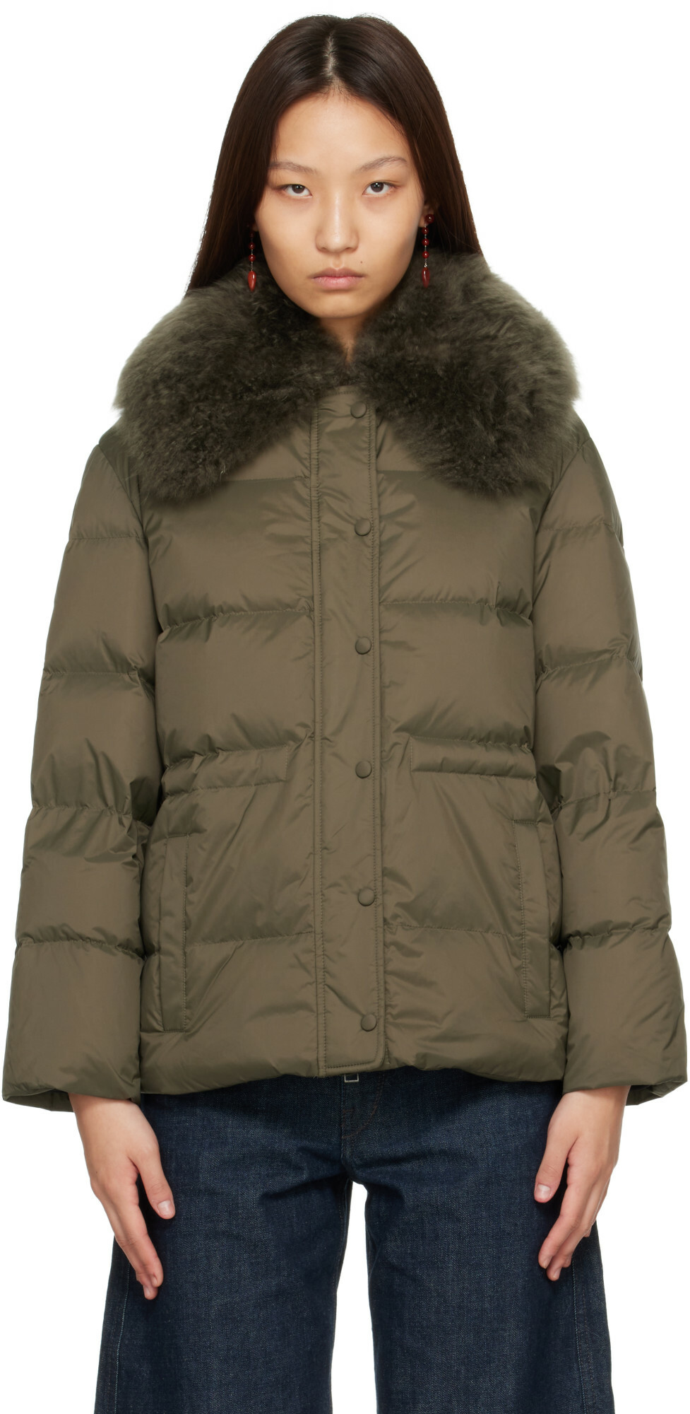 Yves Salomon Green Lamb Fur Short Jacket