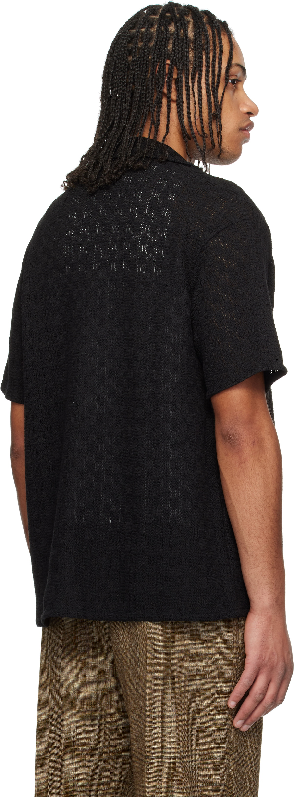Dunst Black Crochet Open Collared Shirt