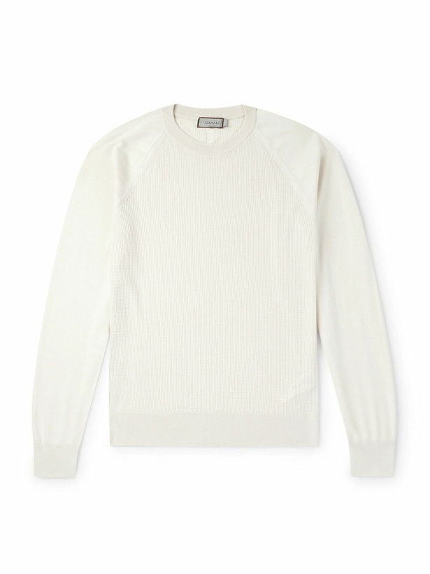 Photo: Canali - Waffle-Knit Cotton and Silk-Blend Sweatshirt - White
