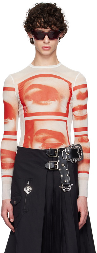 Photo: Jean Paul Gaultier White & Red 'The Eyes And Lips' Long Sleeve T-Shirt