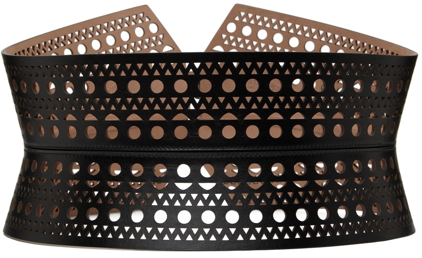 ALAÏA Black Leather Openwork Corset Belt