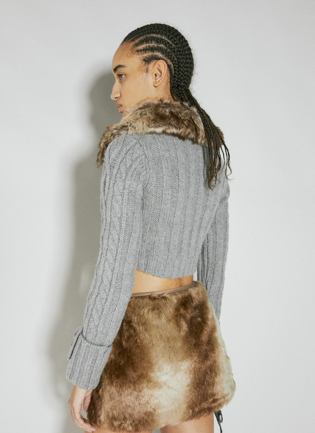 Guess USA Faux Fur Cable Sweater