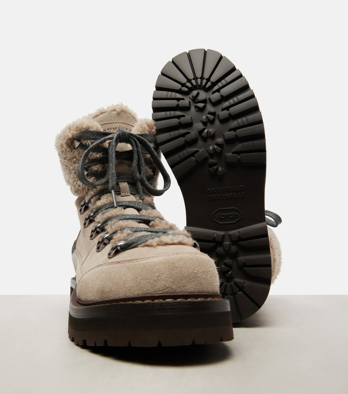 Brunello Cucinelli Shearling-lined suede lace-up boots