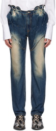 Juntae Kim Blue Gathered Corset Jeans