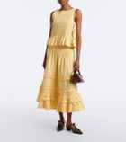 Ganni Ruffled shirred tiered cotton-blend midi skirt