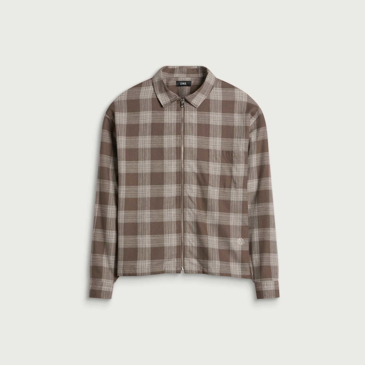 END. Men's Border Shirt in Dark Sand Check