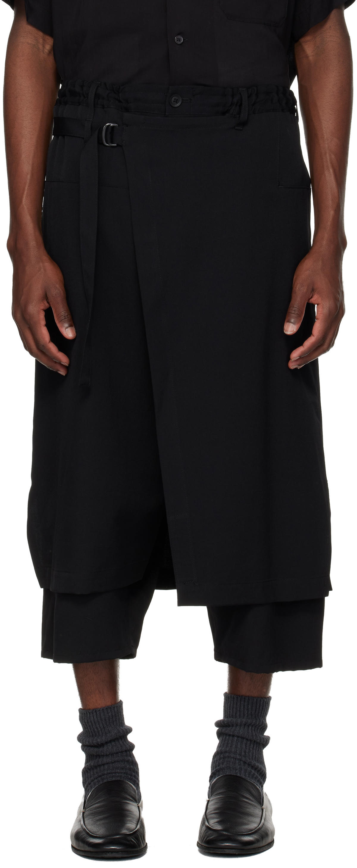 YOHJI YAMAMOTO Black Wool Gabardine Standard Wrap Trousers