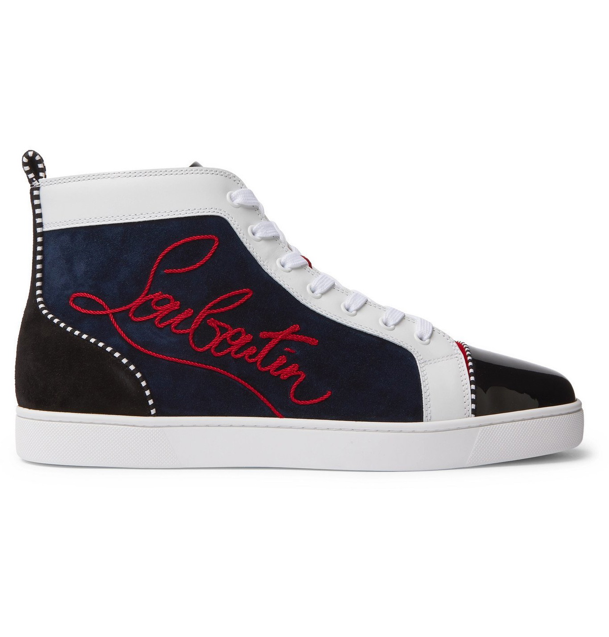 Christian Louboutin - Louis Appliquéd Suede and Leather High-Top Sneakers - Blue