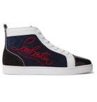 Christian Louboutin - Louis Appliquéd Suede and Leather High-Top Sneakers - Blue
