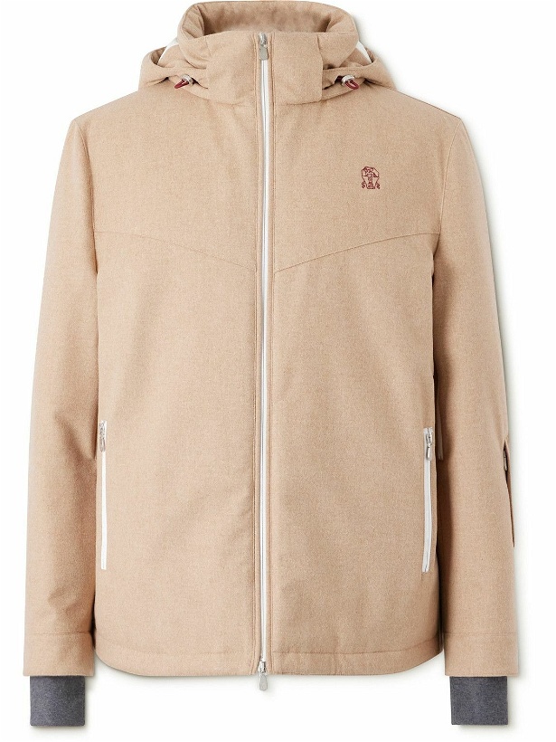 Photo: Brunello Cucinelli - Logo-Embroidered Shell-Trimmed Padded Wool Hooded Ski Jacket - Neutrals