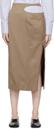 LOW CLASSIC Beige Curve Hole Midi Skirt