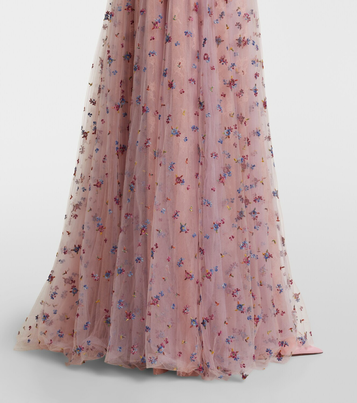 Costarellos Floral lace-trimmed tulle gown