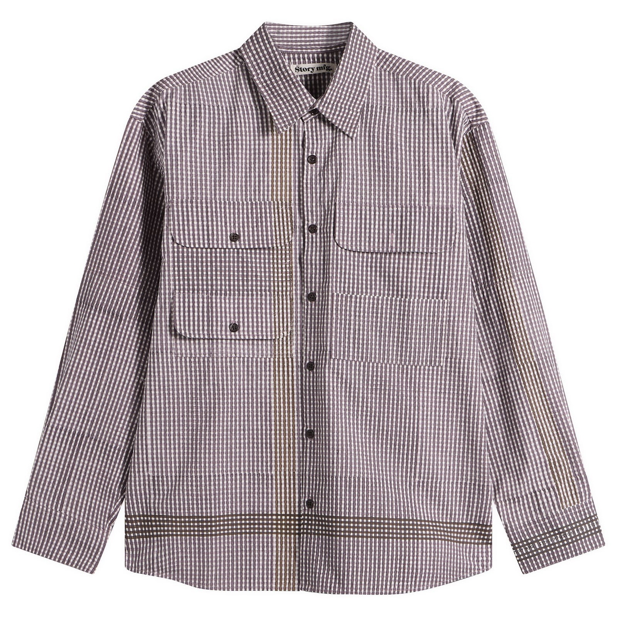Story mfg. Men's Hand Block Printed Harvest Shirt in Crispy Purple Gingham