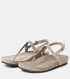 Brunello Cucinelli Embellished suede thong sandals