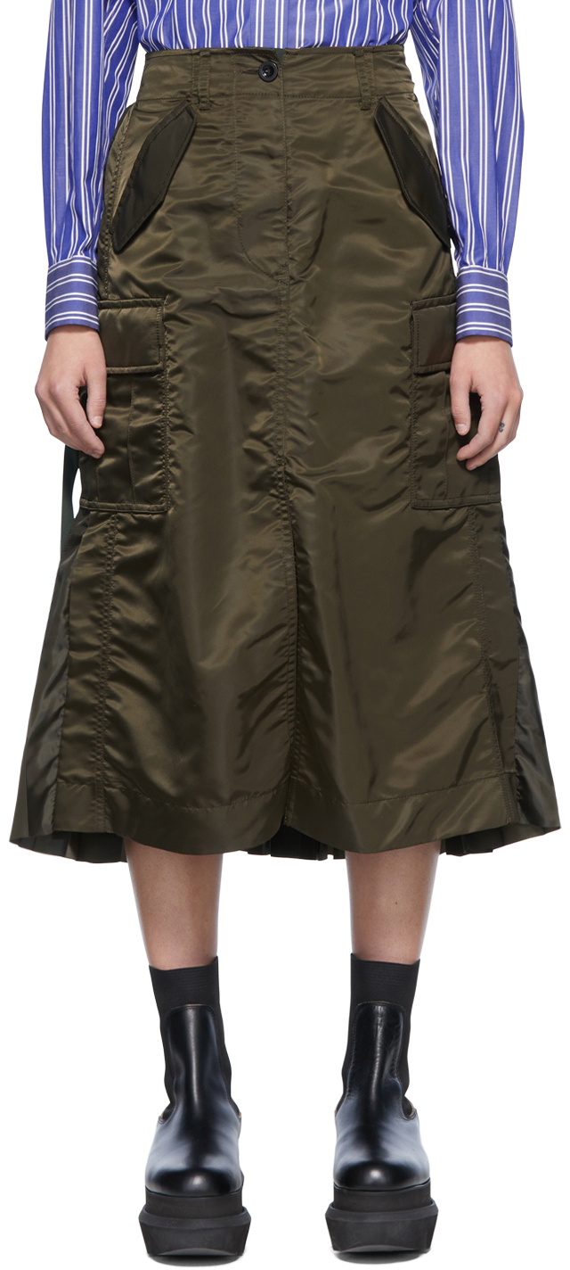 sacai Khaki Nylon Midi Skirt Sacai