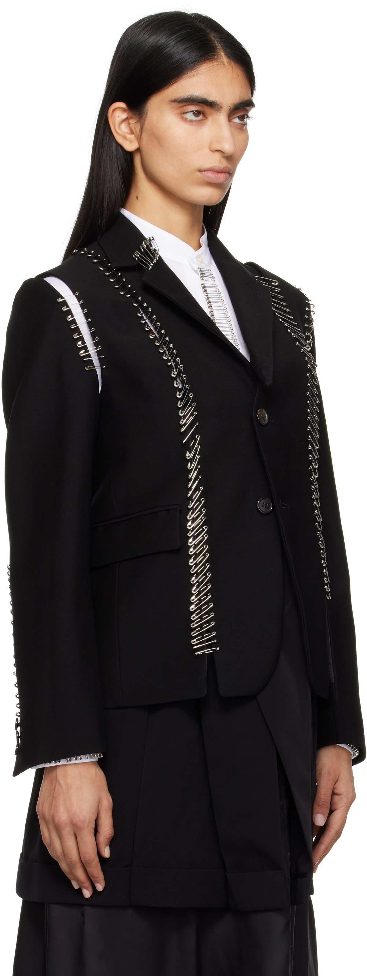 Noir Kei Ninomiya Black Safety Pin Blazer Noir Kei Ninomiya