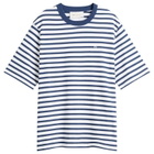 AMI Paris Men's Short Sleeve Boxy Fit Mariniere T-Shirt in Encre/Blanc
