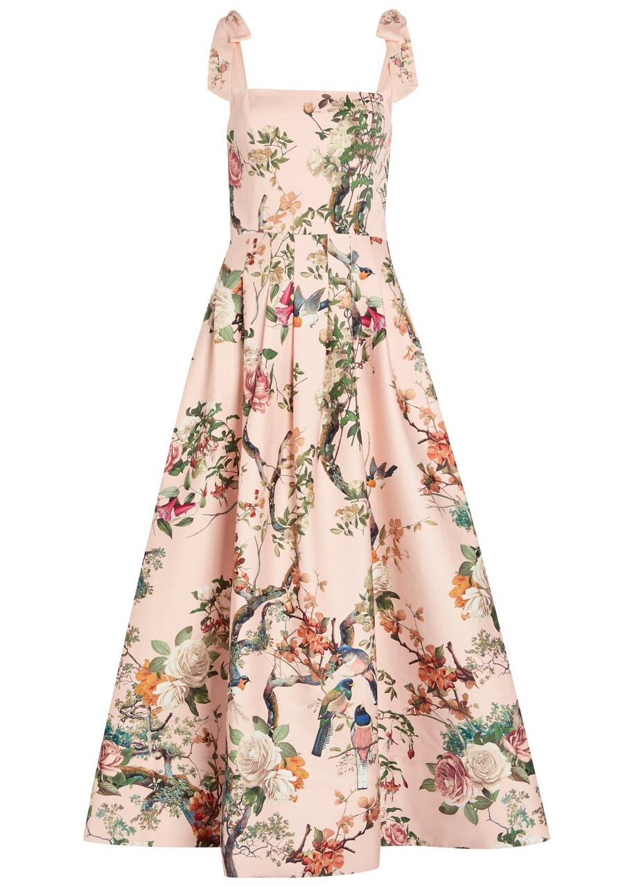 Alice + Olivia Hana Floral-print Stretch Cotton-sateen Midi Dress Pink