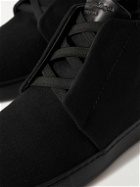 Ermenegildo Zegna - Leather-Trimmed Wool-Flannel Slip-On High-Top Sneakers - Black