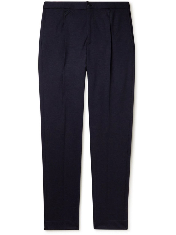 Photo: Incotex - Venezia 1951 Straight-Leg Pleated Lyocell and Wool-Blend Trousers - Blue