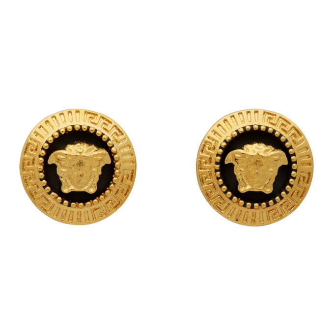 Photo: Versace Black and Gold Small Medusa Coin Earrings