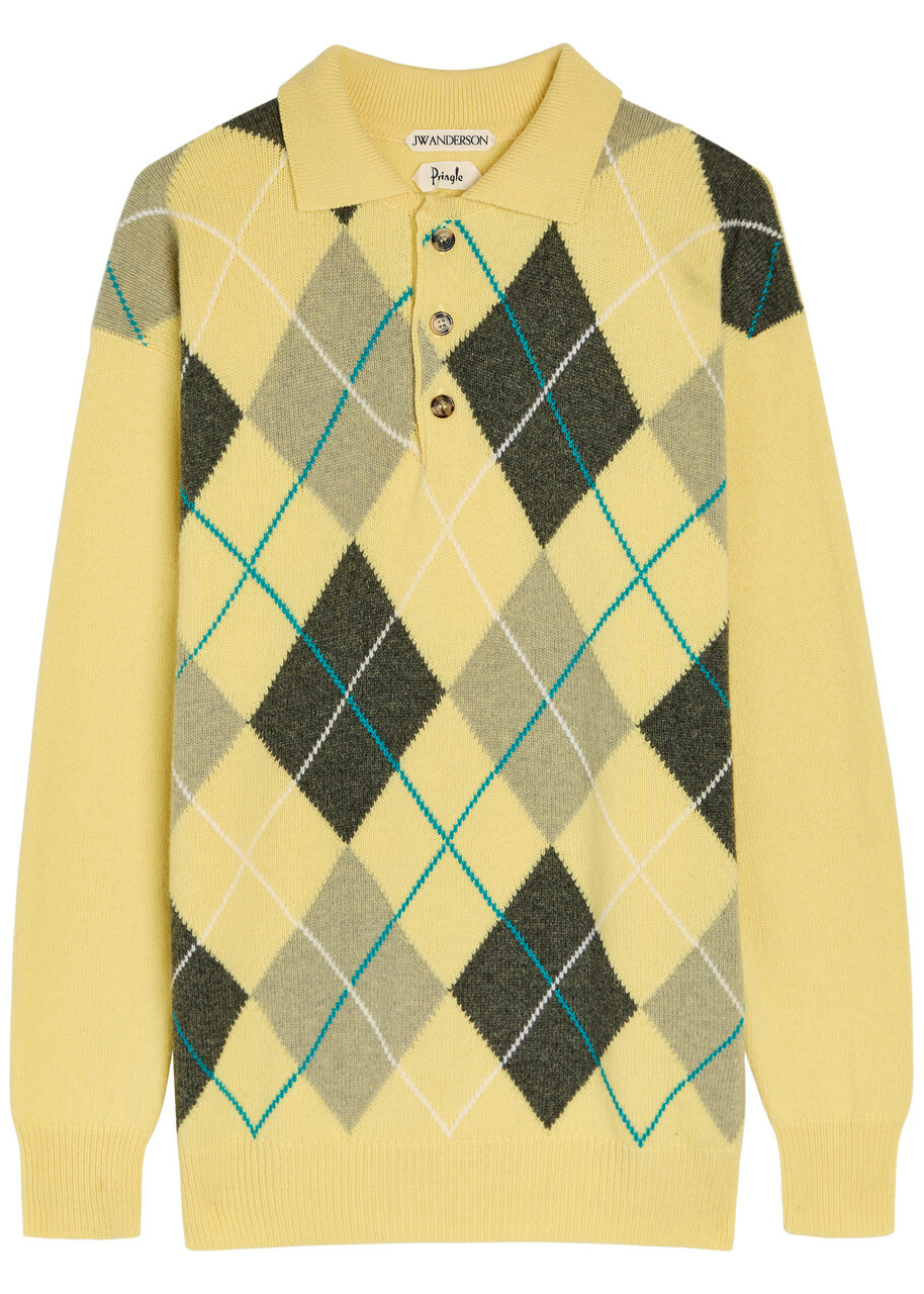 JW Anderson Pringle Argle Wool Polo Jumper Yellow