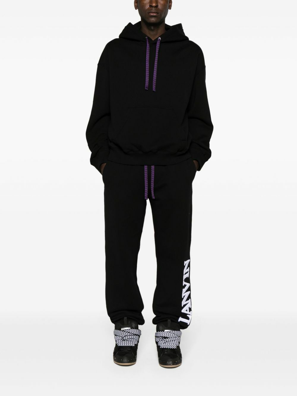 Lanvin Black Logo-Embroidered Cotton Hoodie