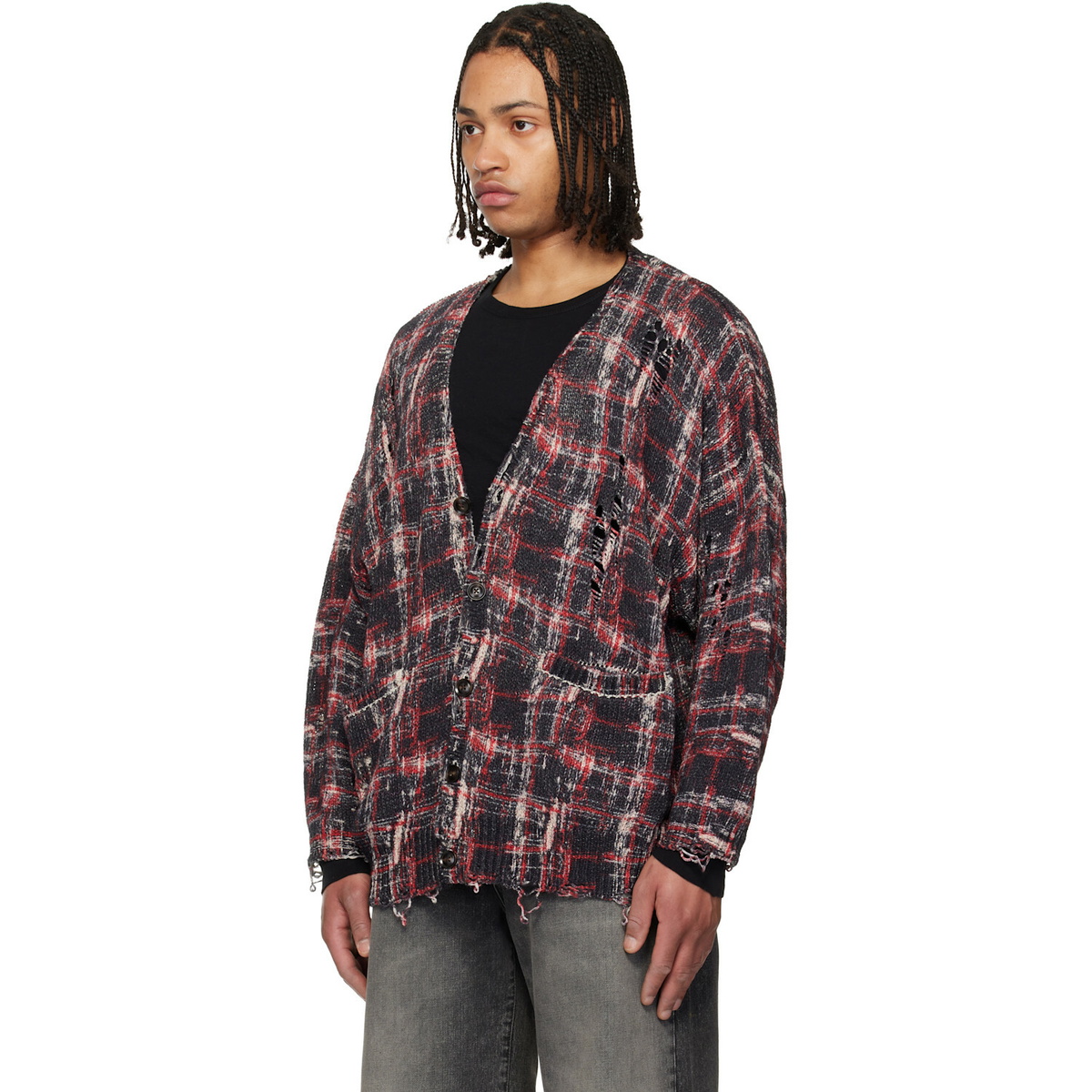 R13 Black & Red Printed Oversized Cardigan