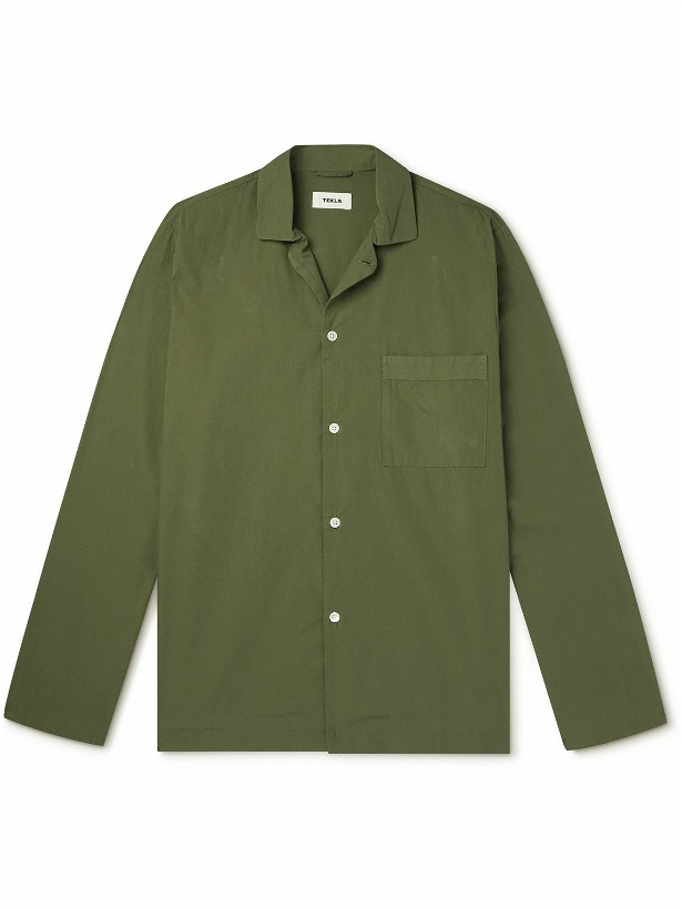 Photo: TEKLA - Camp-Collar Organic Cotton-Poplin Pyjama Shirt - Green