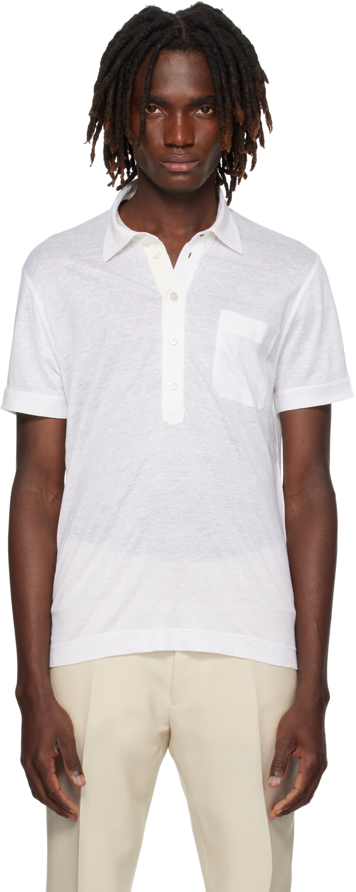 TOM FORD White Silk & Linen Polo TOM FORD