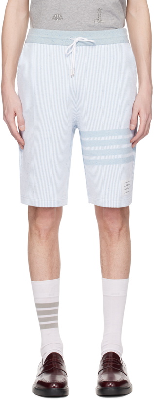 Photo: Thom Browne White & Blue 4-Bar Shorts