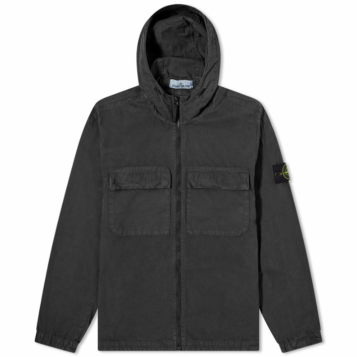 Photo: Stone Island Men's Brushed Cotton Canvas Hooded Overshirt in Charcoal