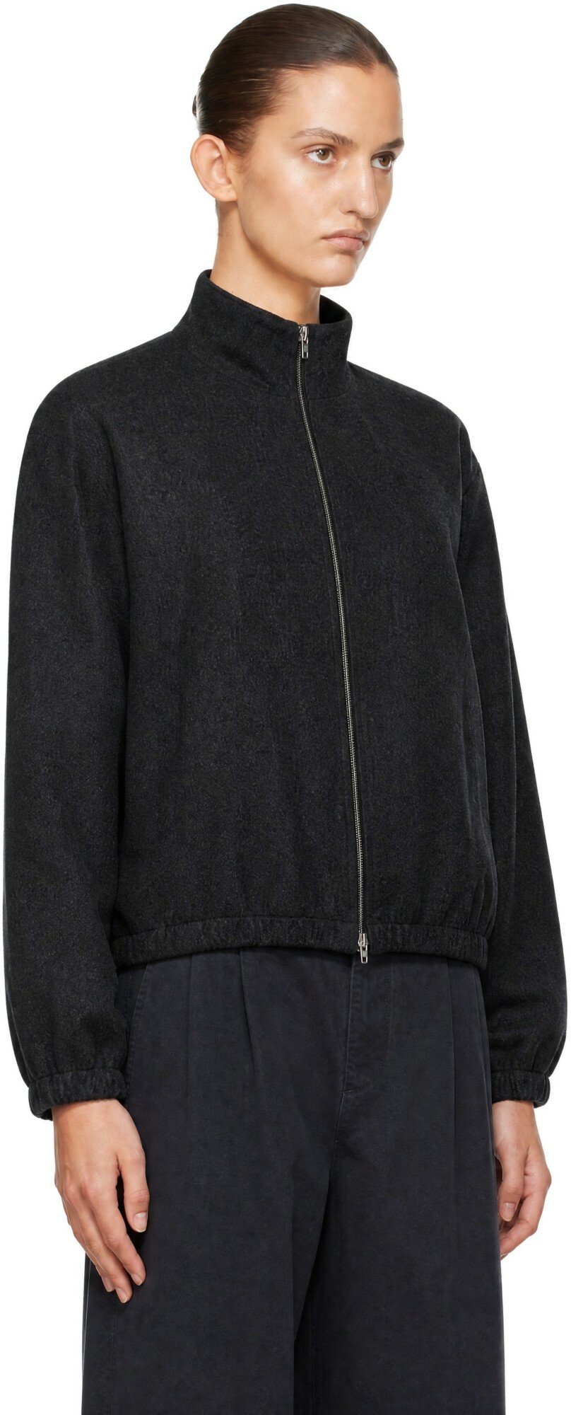 Jil Sander Gray Melange Soft Wool Fused Bomber Jacket