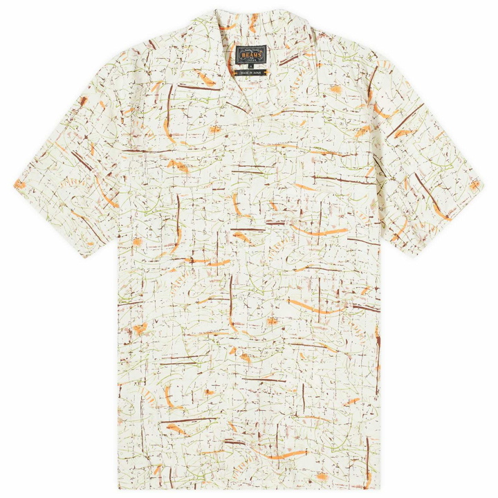 Photo: Beams Plus Men's Open Collar Rayon Print Shirt in White