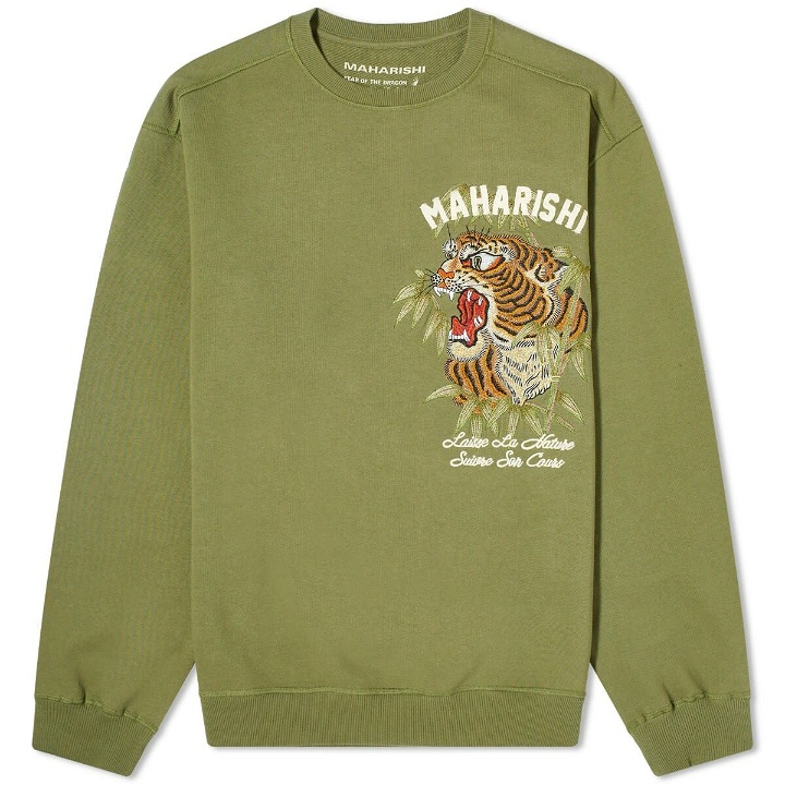 Photo: Maharishi Men's Maha Tiger Embroidered Sweatshirt in Olive