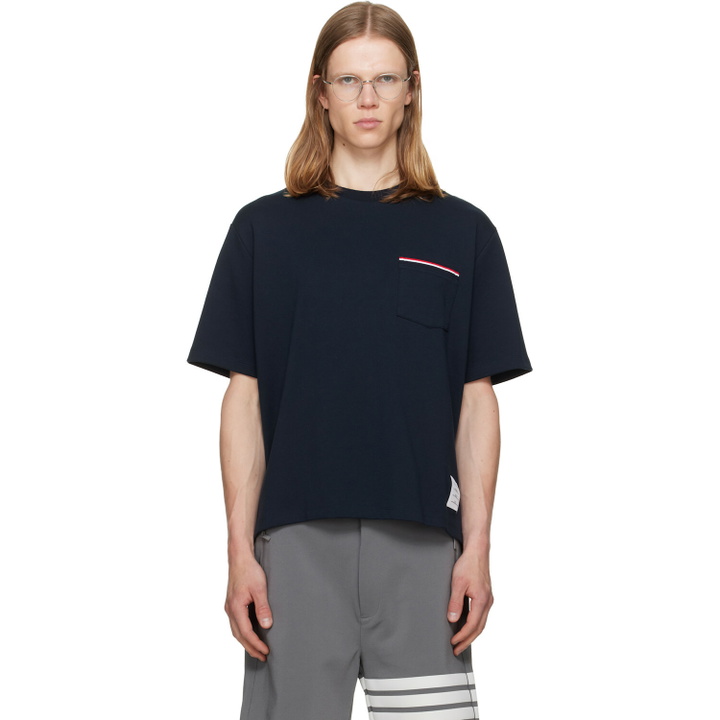 Photo: Thom Browne Navy Milano Cotton Oversized Pocket T-shirt