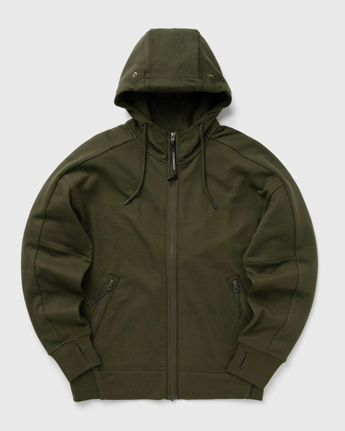 C.P. Company Diagonal Raised Fleece Goggle Zipped Hooded Sweatshirt Green Zippers C.P. Company