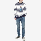 Polo Ralph Lauren Men's Regatta Bear Stripe Crew Sweat in White/Cruise Navy