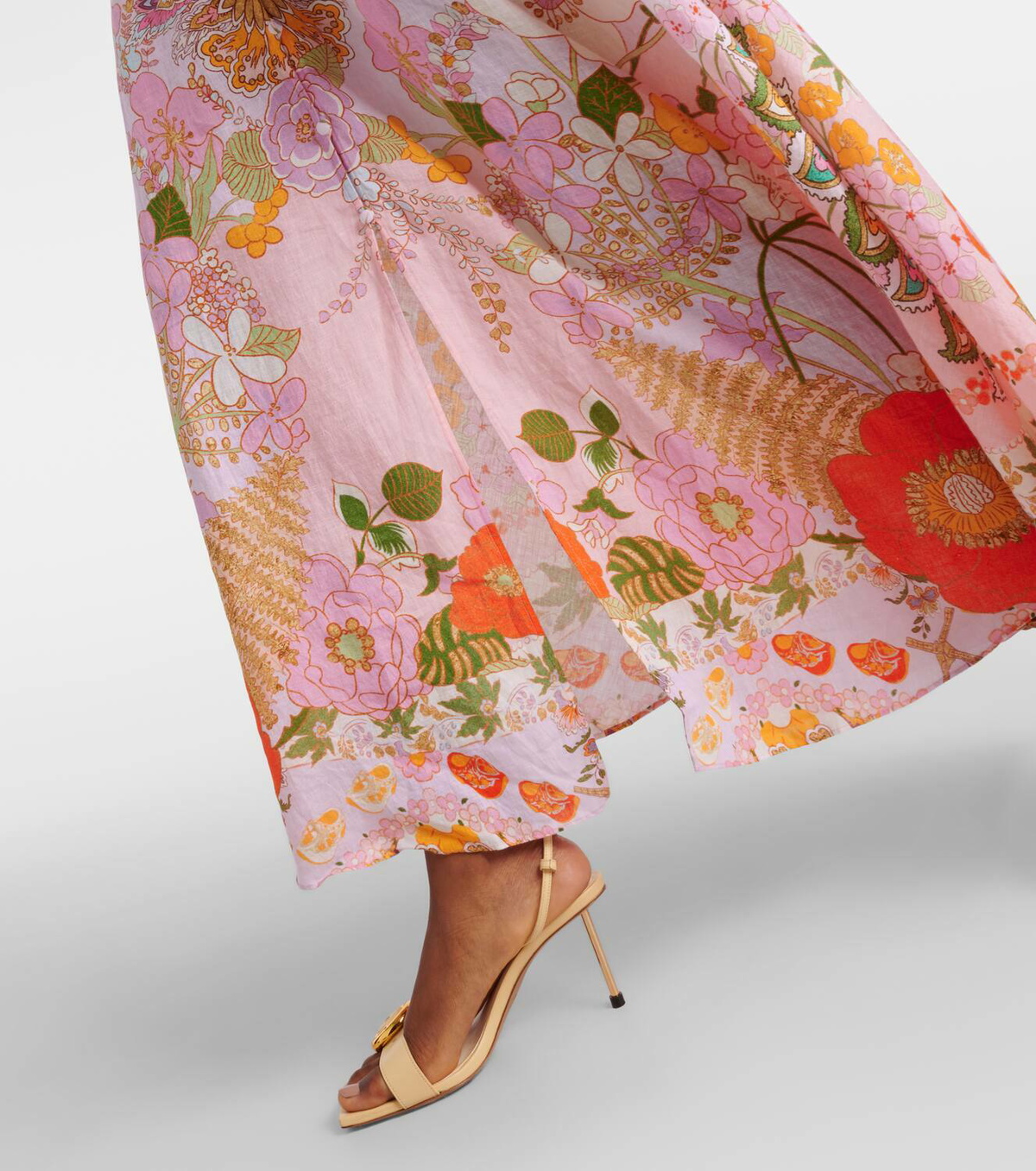 Camilla Embellished floral linen maxi dress