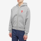 AMI Men's Heavy Fleece Small A Heart Zip Hoody in Heather Grey