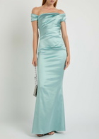 Talbot Runhof Asymmetric Off-the-shoulder Satin Gown Light Blue