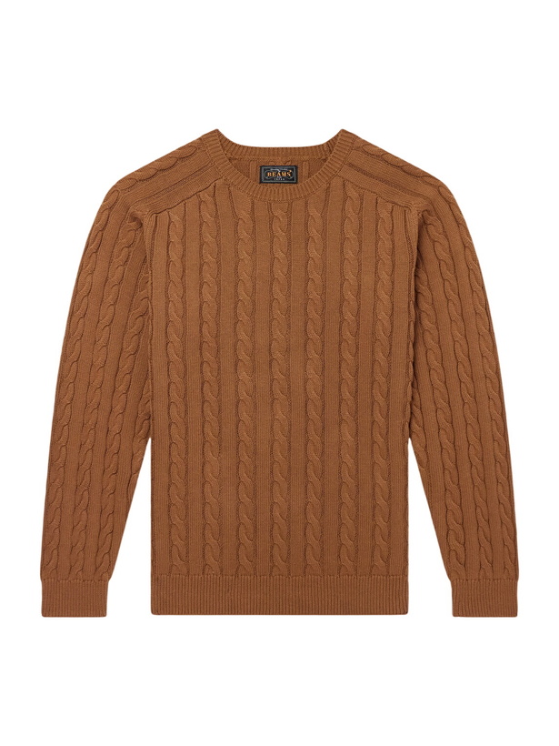 Photo: Beams Plus - Cable-Knit Cotton Sweater - Brown