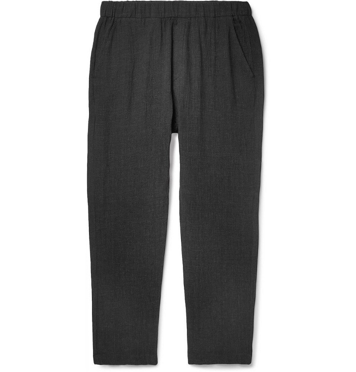 Photo: Barena - Charcoal Cropped Tapered Slub Linen and Cotton-Blend Trousers - Men - Black