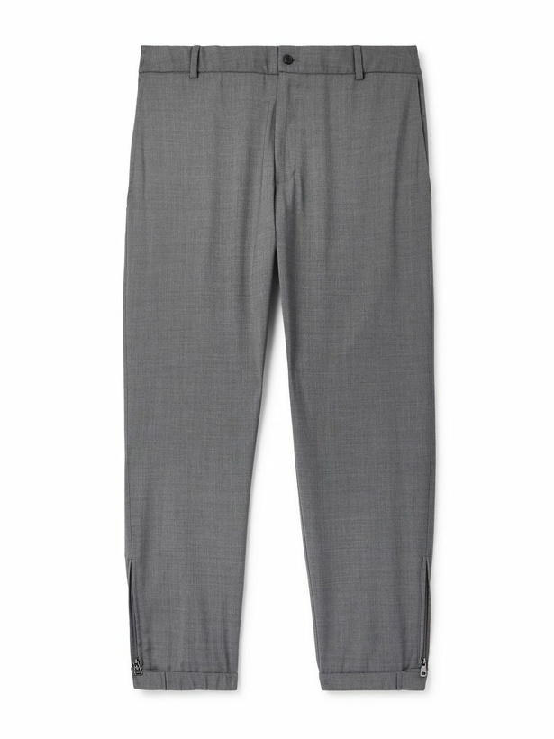 Photo: Moncler - Tapered Logo-Appliquéd Wool Trousers - Gray
