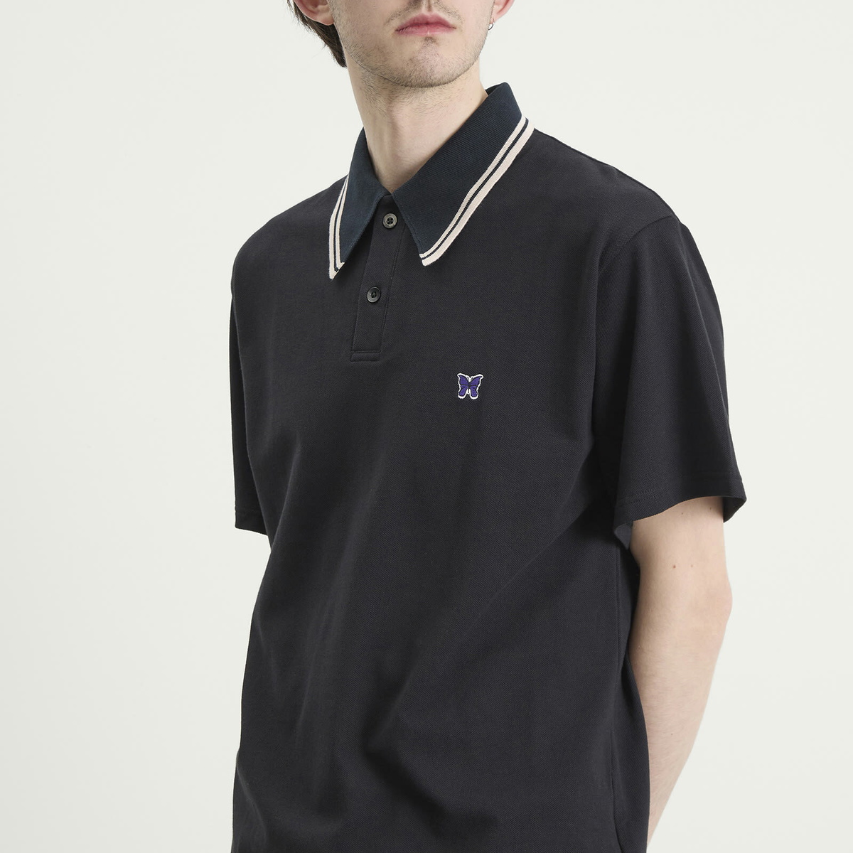 Needles Men's Pique Polo in Black