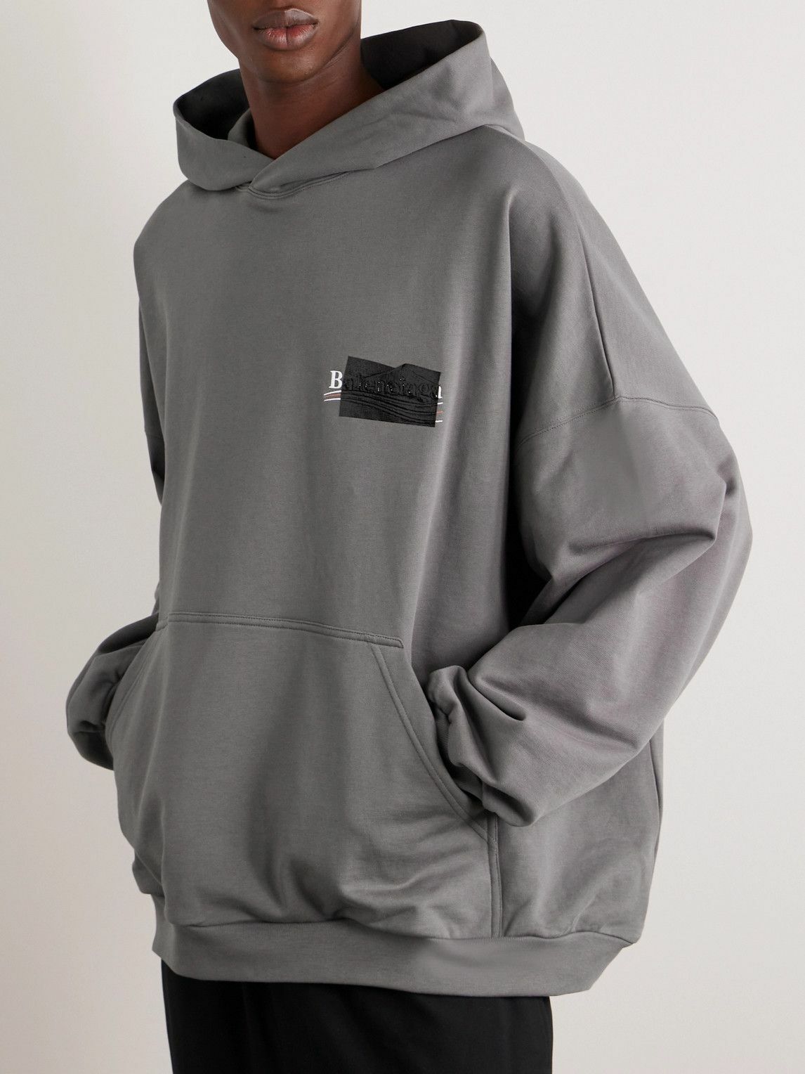 Balenciaga - Logo-Embroidered Cotton-Jersey Hoodie - Gray