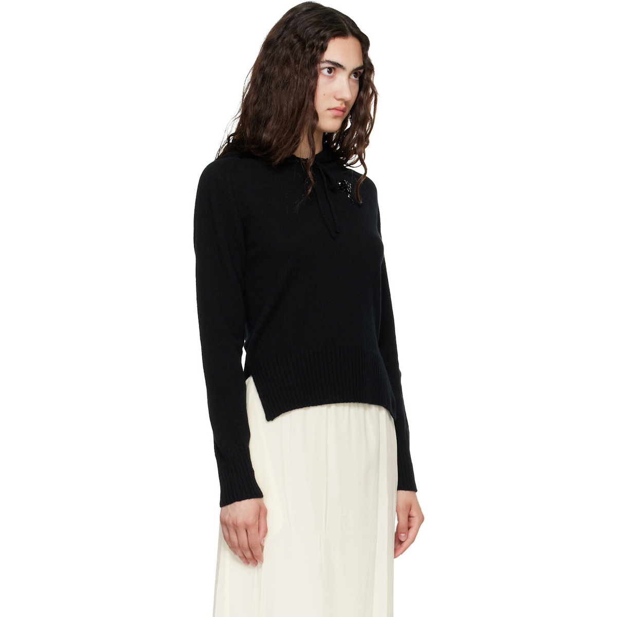 Simone Rocha Black Embellished Relaxed Cashmere Hoodie